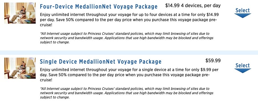 princess cruise lines internet packages